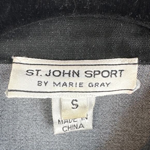 Vintage St. John Black Denim Jacket Leather Trim Signature Gold Buttons Designer - Picture 8 of 12